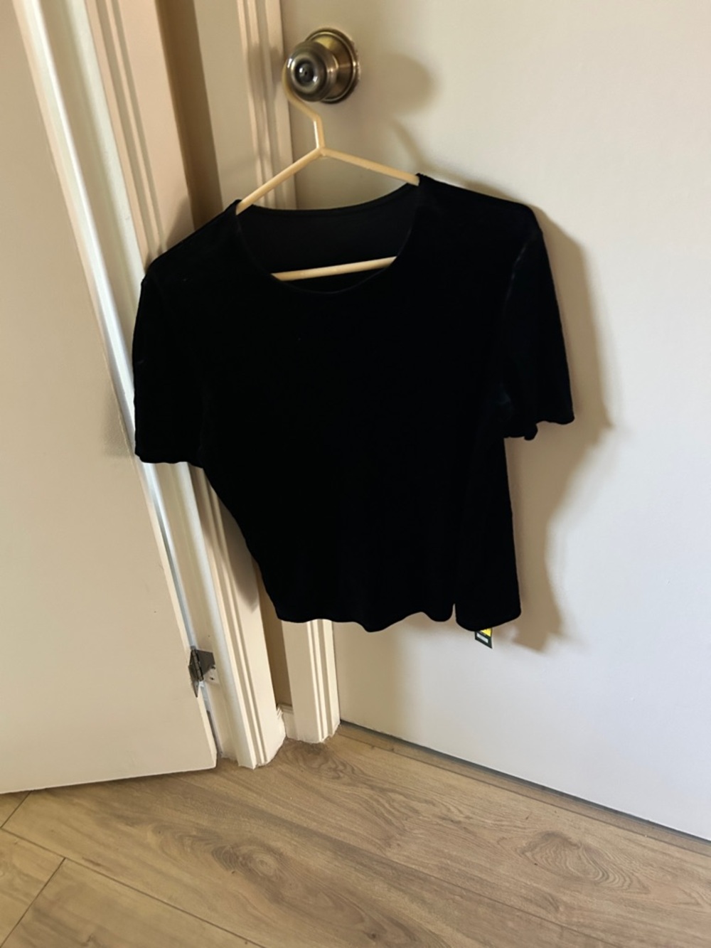H&M Black Velvet Short Sleeve Crew Neck Top
